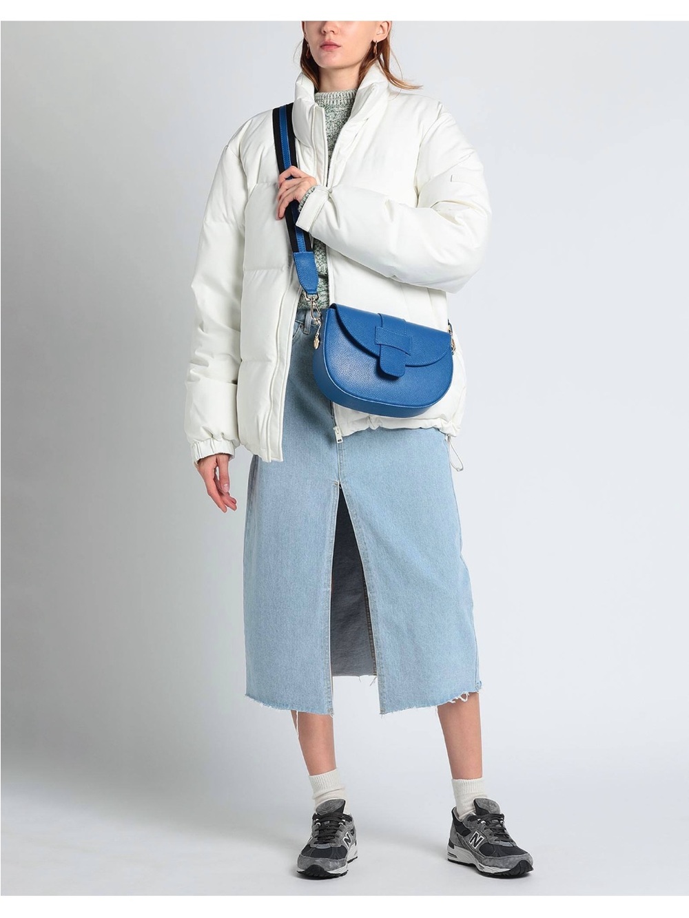Pebbled Blue Saddle Crossbody Bag with Tab Closure